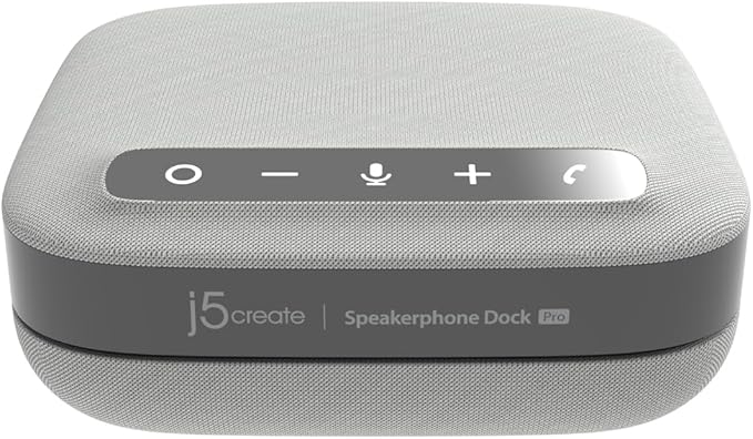 j5create USB-C Dual 4K Speakerphone Dock Pro, Dual 4K HDMI Audio Dock for Video Conference, USB-A x 2, USB-C, Gigabit ethernet, Pass-Through Charging - Works with Teams, Zoom (JCDS337)