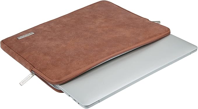 RAINYEAR 13 Inch Laptop Sleeve PU Suede Leather Case Protective Cover Water Resistant Carrying Bag Compatible with 13.3 Notebook Computer Chromebook,14" MacBook M1 M2 M3 M4,13.5 Surface Laptop(Brown)