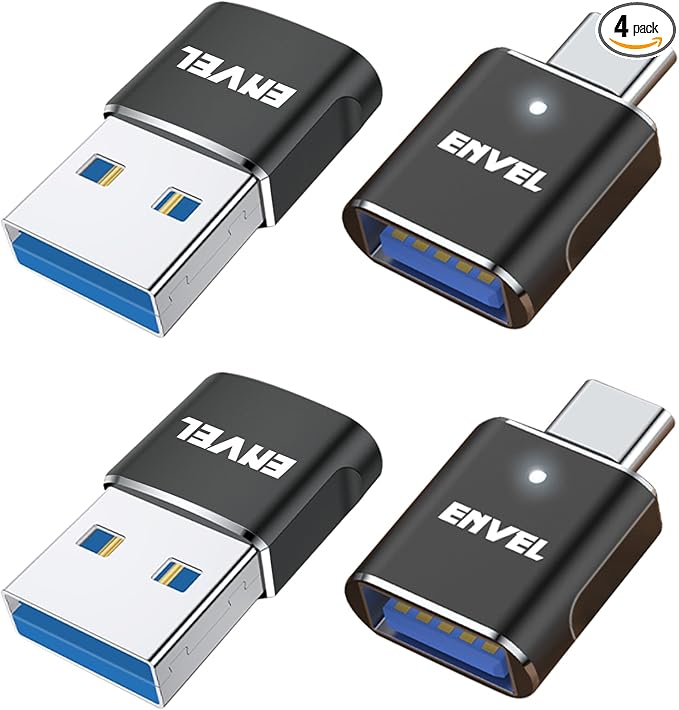 ENVEL USB to USB C Adapter, USB3 5Gbps High Speed Data Transfer, OTG Converter Thunderbolt3 to USB Female Compatible with Apple iWatch iPhone 15 Pro Max iPad Air 4 5 Mini 6 (Black, USB A/C Male)