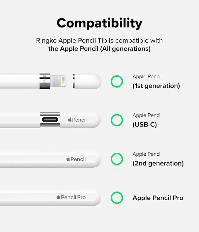 Ringke Apple Pencil Tips [3 Pack/Replacement for All Generations] Compatible with Apple Pencil Pro, 1st, 2nd Gen, USB-C Accessories, Crisp & Clear Feel Nib - HB (Light Gray)