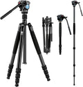 SIRUI Aluminum Camera Tripod Monopod with VA-5 Fluid Pan Head, 62.6″Heavy Duty Tripod Kit for DSRL, Binocular, Spotting Scope, Quick Release Plate, 1/4" 3/8" Screws, Payload 6.6lbs -Traveler VA
