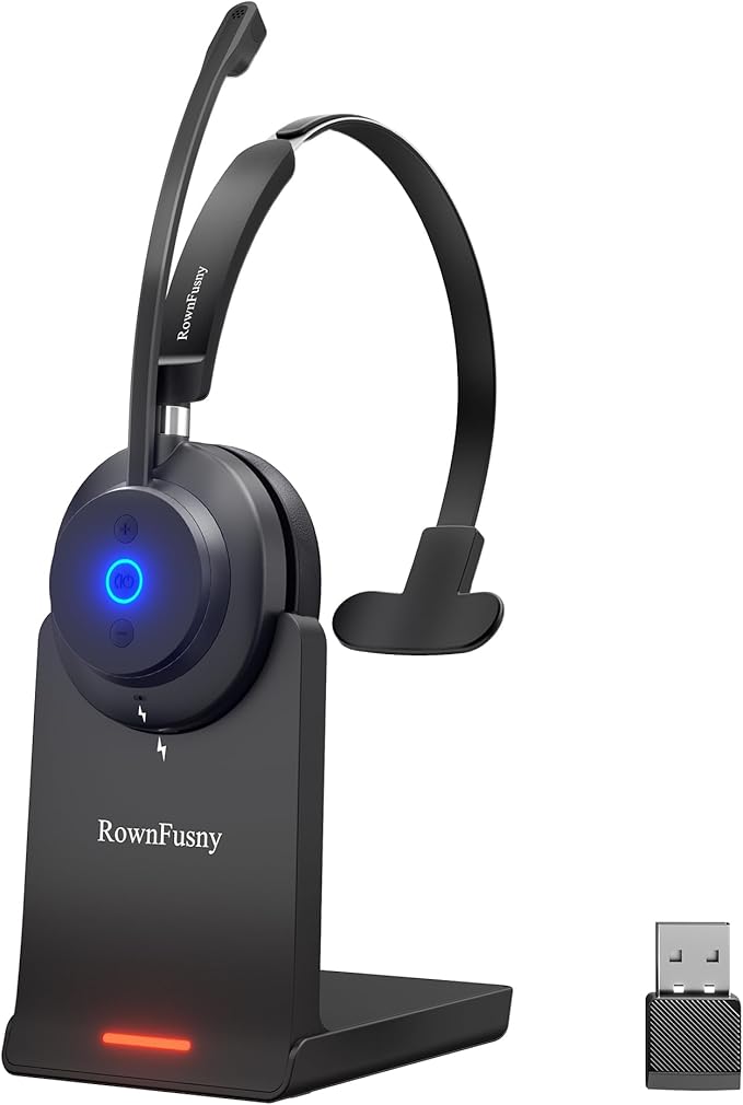 Wireless Headset with Mic for Work,Bluetooth Headphones for PC,Office,Call Center,Computer Headphones with Microphone 2.4Ghz USB Dongle & Bluetooth 5.3,Lightweight & Comfortable for Online Class,Home
