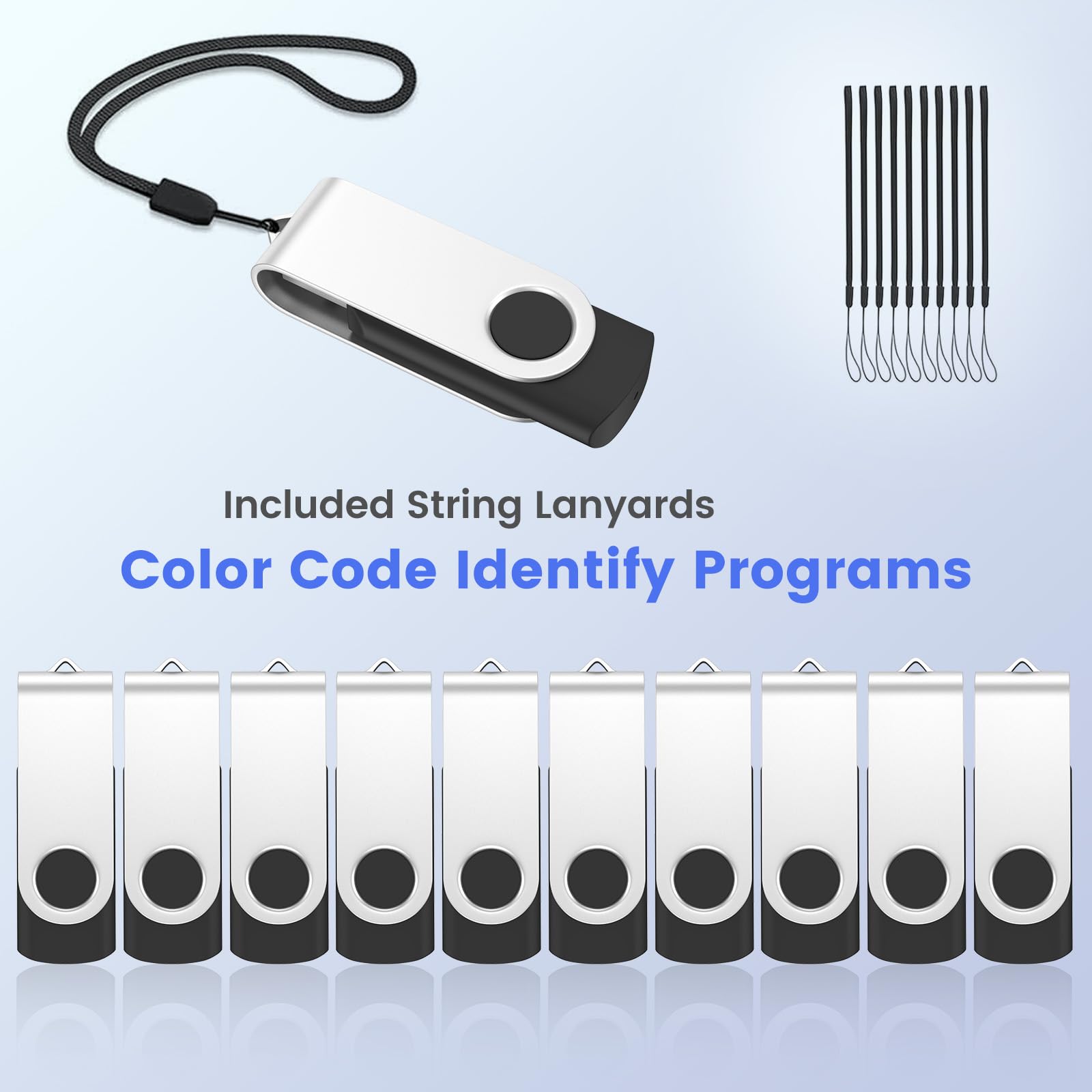 ABLAZE 4GB USB Flash Drive 20 Pack, USB 2.0 Thumb Drives with Lanyards Bulk Memory Sticks Pendrives 20PCS (Black)