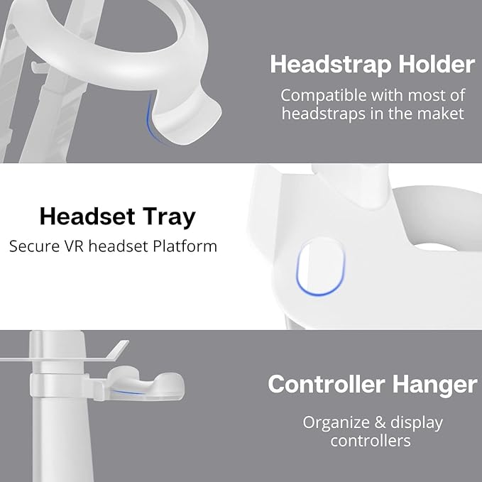TNP VR Headset Stand for Oculus Quest 2 Holder Touch Controller Display Stand Docking Station White, Meta Quest 2/ Quest/Rift/Rift S/Samsung Odyssey VR Stand/Valve Index/HTC Vive/Valve Index