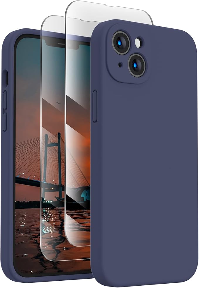 FireNova Designed for iPhone 14 Case, Silicone Upgraded [Camera Protection] Phone Case with [2 Screen Protectors], Soft Anti-Scratch Microfiber Lining Inside, 6.1 inch, Navy Blue
