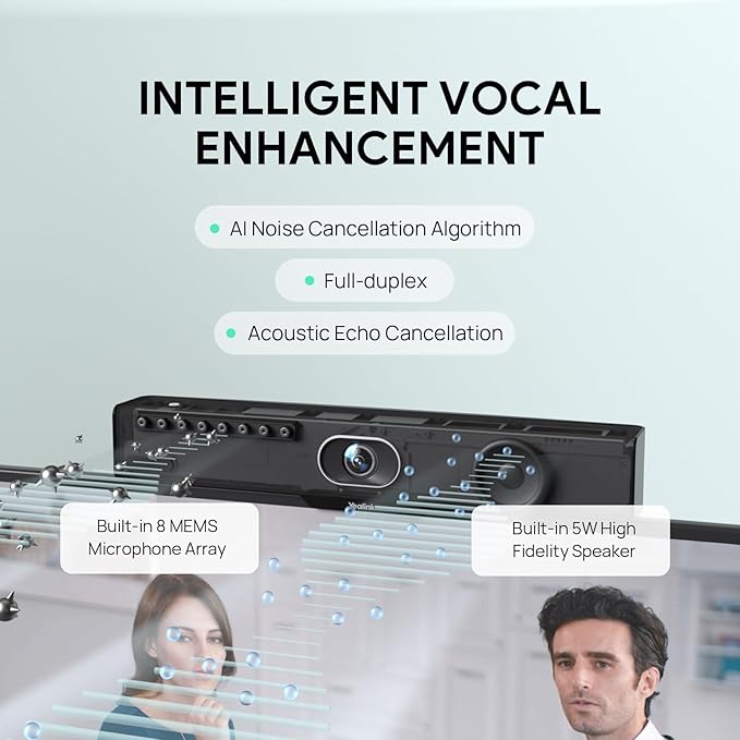 Yealink MeetingBar A10 Video Conference Room System 4K 120° Wide Angle Camera AI Auto Framing Conference Webcam with 8 Mics Arrays Speaker Tracking Noise Cancellation Teams Zoom Certified