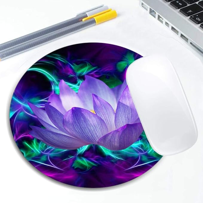 Purple Lotus Flower Mouse Pad Round Non-Slip Rubber Mousepad Laptop Office Computer Decor Cute Desk Accessories Customized Design Mouse Pad