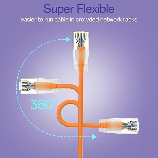 Cat6a Patch Cables 0.5ft (24 Pack) Slim, Cat6 Ethernet Patch Cable Pure Copper, Flexible Cat 6 Patch Cable 550MHZ 10G, Space-Saving Cat 6A Network Cables for Patch Panel, Orange