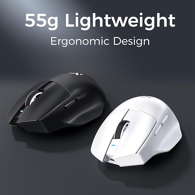 G7 Lightweight Ergonomic Wireless Mouse, PAW3311 12K DPI Sensor, Tri-Mode Connection, Wireless/Wired 1K Polling, 55g Weight, 800mAh Bettery (Black)