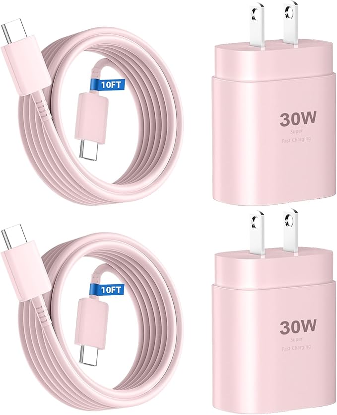 Phone 16 15 Charger 10FT USB C to C Fast Charging Cord,30w USB C Phone 16 15 Pro Max Fast Charger Block for Phone 16 15/16 15 Pro Max/16 15 Pro/15 Plus/Pro 12.9/11 inch,Samsung Galaxy S24 Ultra,Pink