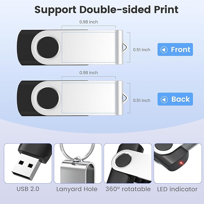 ABLAZE Personalized USB 16GB Flash Drive 10 Pack, USB 2.0 Custom Thumb Drives Personalized Pendrive Memory Stick (Mixcolors)
