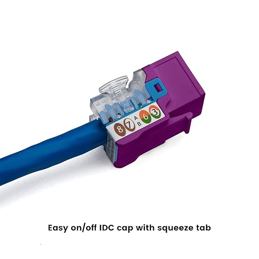 trueCABLE Cat6A Keystone Jack, Unshielded (UTP), 90 Degree Punch-Down, PoE++ (4PPoE), UL Listed, ETL Verified, ANSI/TIA Certified, Modular RJ45 Female, Purple, 12 Pack