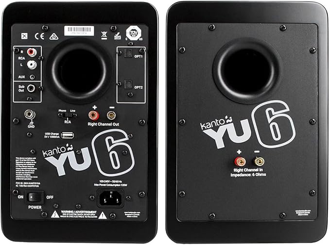 Kanto YU6 Powered Bookshelf Speakers with Bluetooth (Matte Black) with SP9 Desktop Stands (Black)