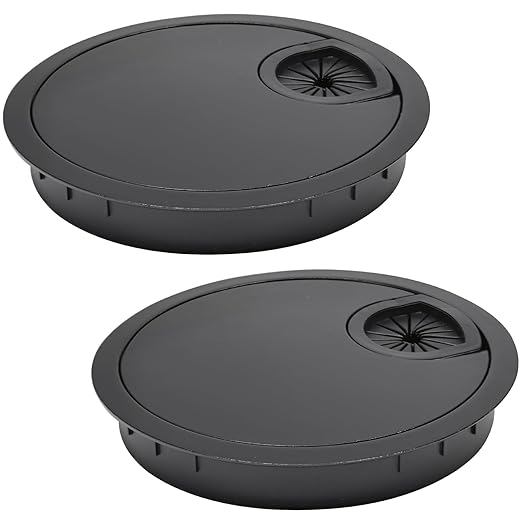 2 Pcs Desk Grommet 2-3/8" / 60 mm, Desk Cord Hole Cover, Cable Grommet Metal Zinc Alloy Materilal, Desk Hole Grommet for Home & Office Pc, Detachable Cable Cord Organizer-Flat Black