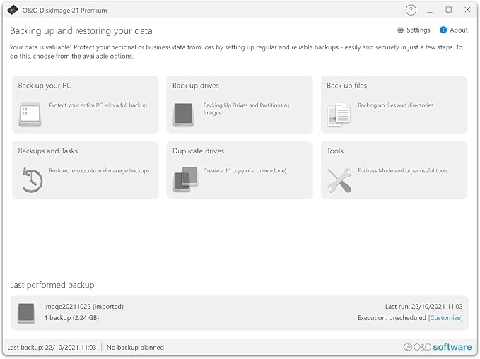 O&O DiskImage 21 Premium - Reliable data backup for Windows PCs, hard drives +SSDs. System recovery, disk cloning + data loss protection for Win 11, 10