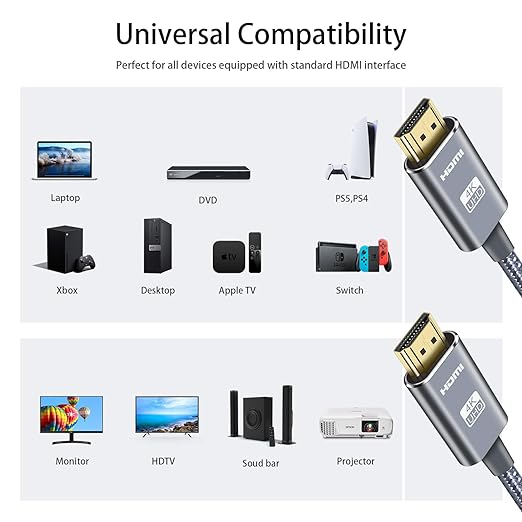 LEADSTAR HDMI Cable 4K 6 ft / 2m, High Speed HDMI 2.0 Cord Braided | 4K@60Hz, Ultra HD, 2160p, ARC, HDR, 3D, HDCP 2.2 | for Xbox, PS5, TV, Laptop, Monitor