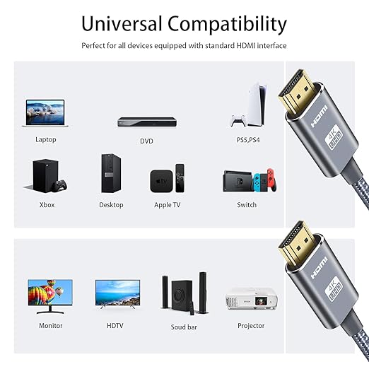 LEADSTAR HDMI Cable 4K 20 ft / 6m, High Speed HDMI 2.0 Cord Braided | 4K@60Hz, Ultra HD, 2160p, ARC, HDR, 3D, HDCP 2.2 | for Xbox, PS5, TV, Laptop, Monitor
