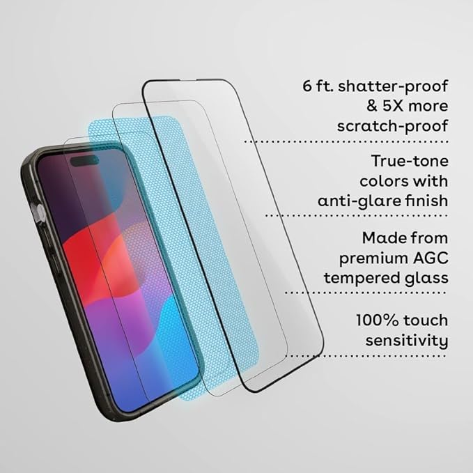 CASETiFY Impact Ultra HD Screen Protector [Strengthened 9H aluminosilicate glass, applicator included] for iPhone 15 Pro Max