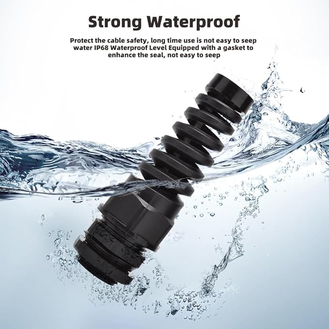 Strain Relief Cord Connector, CGELE 2 Pack NPT 3/4" Waterproof Cable Gland Cord Grip Spiral Adjustable Connector Strain Relief Cord Connectors Joints Nylon with Gaskets