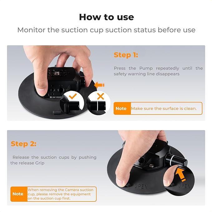 K&F Concept 6" Suction Cup Camera Mount with Magic Arm, ARRI Style 1/4" 3/8" Threads, Quick Release Car Mount for DSLRs Action Camera Phone Video Shooting Compatible with Hero 13 12 DJI Insta360