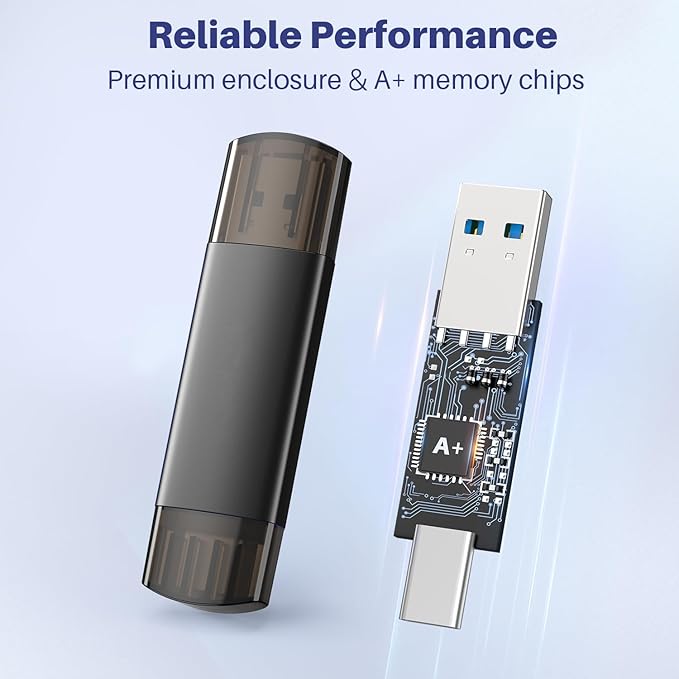 256GB USB C Flash Drive Dual USB 3.0 Flash Drive Type C + USB A Portable Type-C Flash Drive 2-in-1 USB-C Thumb Drive for Smartphone Tablet Computer Mac iPhone 15 Black