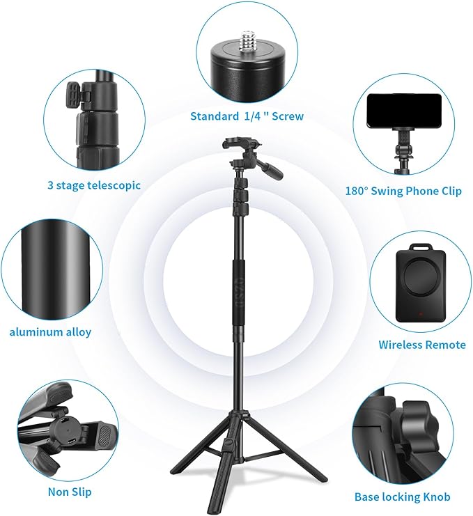 64" Phone Selfie Stick Tripod - Extendable 3 in 1 Aluminum Cell Phone Tripod Stand with Wireless Remote, Lightweight Phone Holder, Portable Travel Tripod for Phone Camera