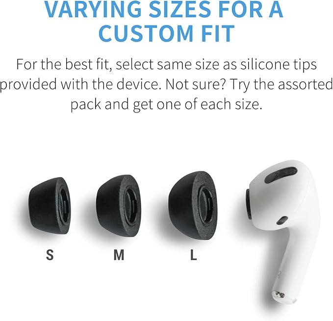 Comply Memory Foam Replacement Earbud Tips for Apple AirPods Pro 1 & 2 | Ultimate Comfort, Secure Fit, Superior Noise Isolation | Anti Slip, Prevent From Falling Out | Black (S/M/L) (3 Pairs)