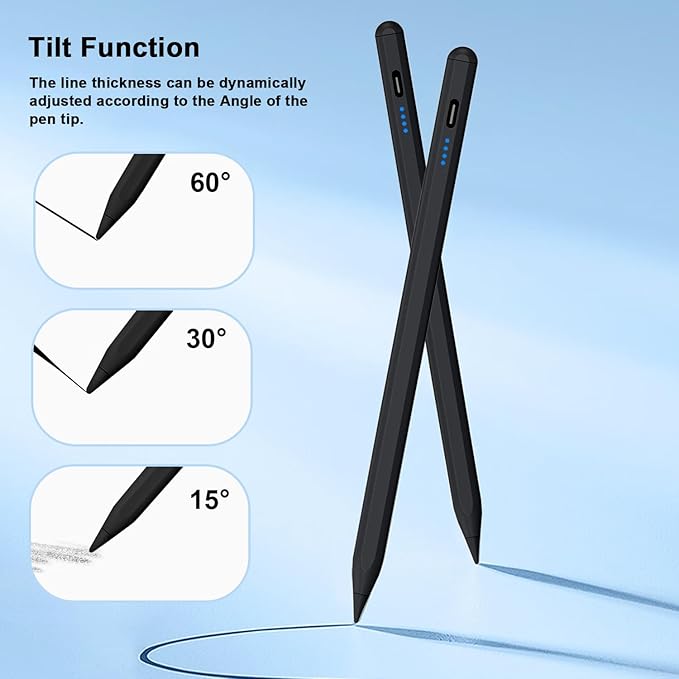 Stylus Pen for iPad 9th&10th - Type-c Charging Pencil for ipad Palm Rejection Active Pen Compatible with (2018-2025) Apple iPad 6/7/8/9/10/11(A16), Air 3/4/5/M2/M3, Mini 5/6, Pro 11"/12.9"/M4（Black）