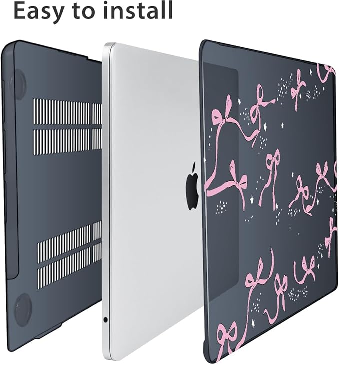 Compatible with MacBook Air 13.6 inch Case 2025 2024 2023 2022 Release M4 A3240 M3 A3113 M2 A2681 with Touch ID, Plastic Hard Shell Case&Keyboard Cover&Screen Protector&Webcam Cover, Bows-b