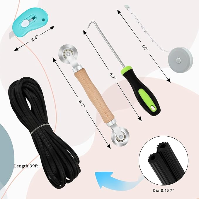 Windows Screen Replacement and Screen Door Repair Kit, 6Pcs Window Screen Fiberglass Mesh Kit - Window Screen & Screen Door Mesh & Screen Porch Repair Kit (Black, 59" x 106")