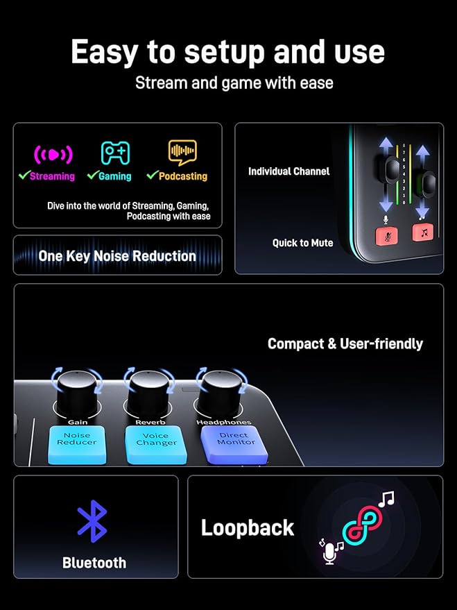 MAONO Gaming Streaming Equipment Bundle: Audio Interface Mixer XLR Dynamic Mic Studio Headphone RGB Noise Reduction Live Streaming Podcasting MaonoCaster PD200XS&G1 NEO&MH601