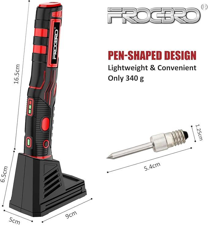 FrogBro 11W 2500mAh Cordless Soldering Iron Kit, Upgrade Max 968℉ Fast Heating Portable USB Rechargeable Soldering Iron High Capacity with Touch Sensor & LED Spotlight (2 tips+adaptor)