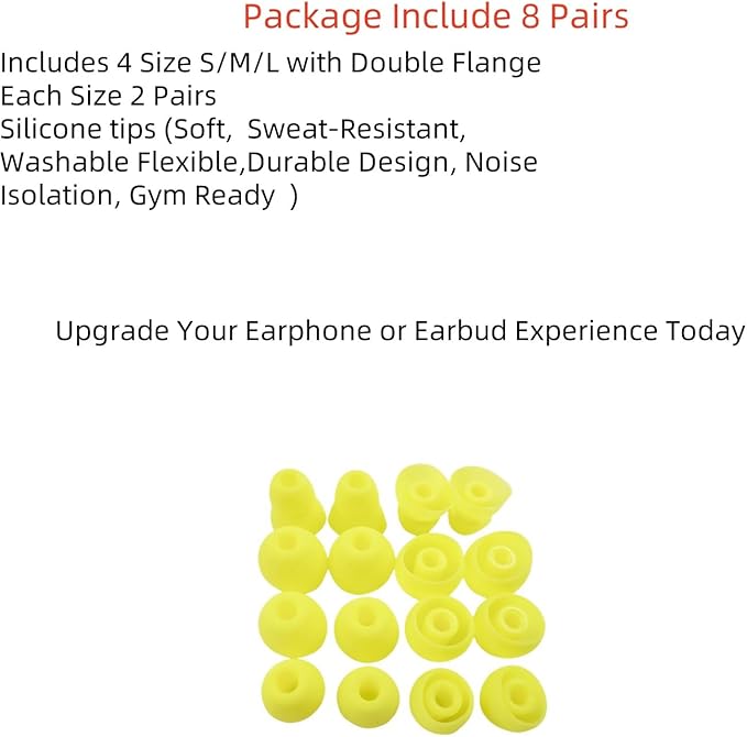 Replacement Ear Tips for Beats Urbeats2.0 Tour2.0 ibeats Beats x, Beats Flex Secure Fit for Powerbeats Pro Silicone Earbuds Washable Sweat-Resistant Noise Isolation 8 Pairs (Volt Yellow)