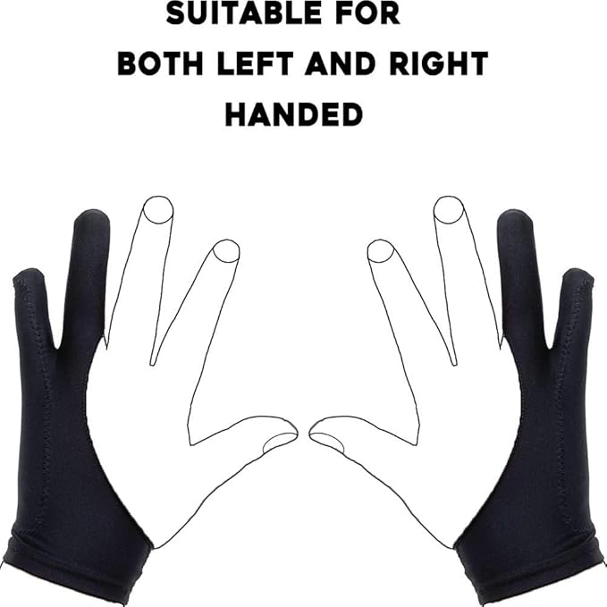 AKX Artist Glove, Palm Rejection Drawing Glove for Graphic Tablet, iPad - Smudge Guard, 2-Finger, Good for Left and Right Hand (Black, Small, 2 Pack)