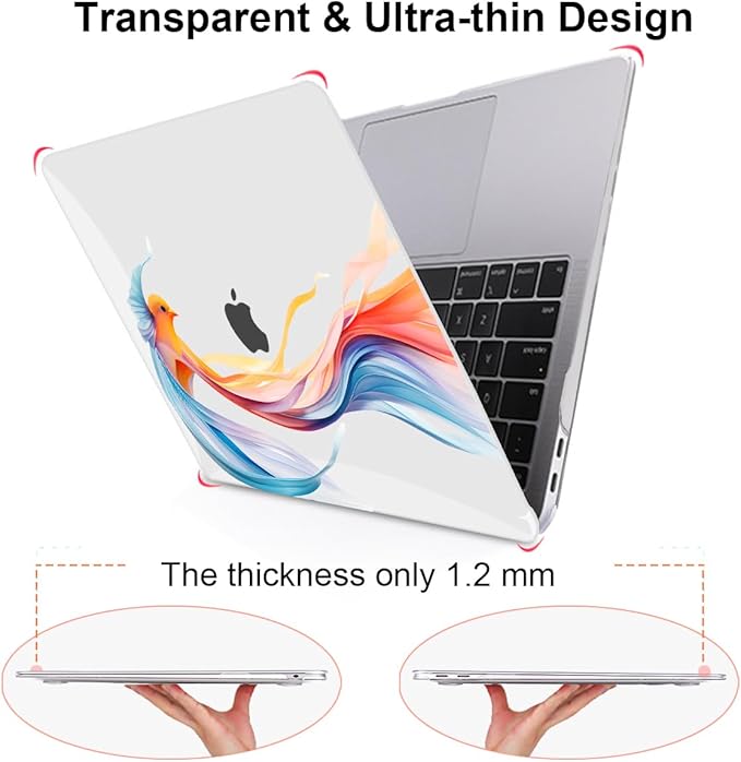 Compatible with 2021 2020 2019 2018 MacBook Air 13 inch Case M1 A2337 A2179 A1932, Pattern Plastic Hard Shell Case & Screen Film & Keyboard Cover for MacBook Air 13 M1 Touch ID, Ribbon Bird