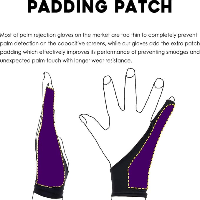 AKX Artist Drawing Glove Large - 2 Pack Palm Rejection for iPad - Smudge Guard, 1 Finger, Fingerless, Good for Left and Right Hand, Black | AK-010
