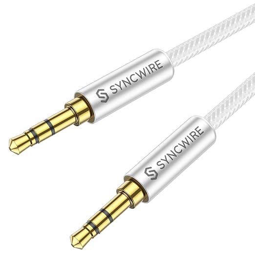 SYNCWIRE Aux Cable 3.5 mm Audio Cable - 2 m Nylon Jack Cable for Headphones, Apple iPhone iPod iPad, Echo Dot, Home/Car Stereos, Smartphones, MP3 Players and More - Silver