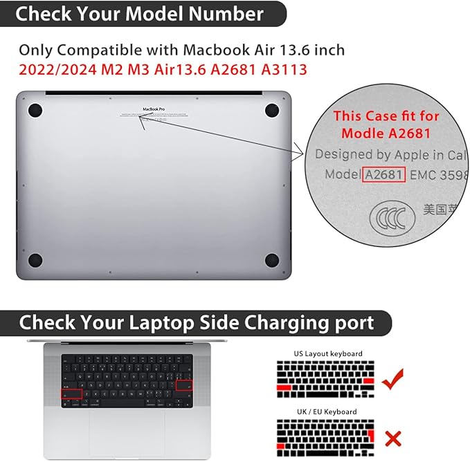 Compatible with MacBook Air 13.6 inch Case 2025 2024 2023 2022 Release M4 A3240 M3 A3113 M2 A2681 with Touch ID, Plastic Hard Shell Case&Keyboard Cover&Screen Film&Webcam Cover, Line Flower