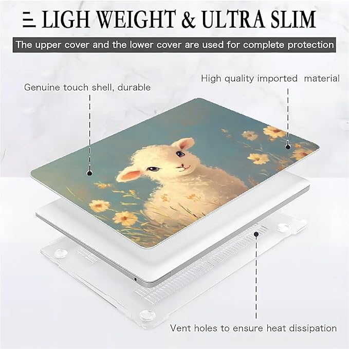 Compatible with MacBook Air 13.3 13.6 Inch Case 2022 2021 2020 2019 Plastic Hard Shell Case Cover,13.6 Air (A2681) M2 2022, Cute Little Lamb