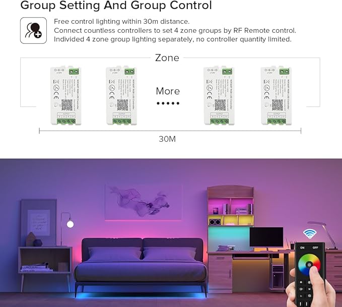BTF-LIGHTING 5050SMD FCOB COB RGB RF Remote RC03RFB &4PCS C03RF LED Tuya LED Controller Kit 4 Zones RF 2.4GHz Wireless Remote Group Control PWM RGB (+ R G B) 4pin LED Strip DC5V DC12V DC24V