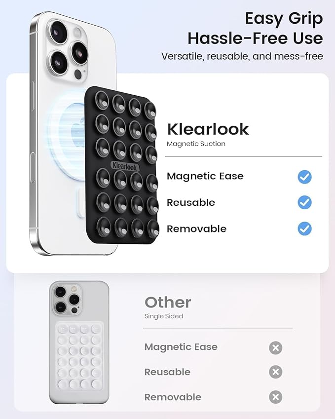 Klearlook 4PCS Magnetic Suction Phone Mount for MagSafe Case, Sticky Phone Grip Holder for iPhone, Removable Hands-Free Selfie/Video for TikTok Influencers, (Clear & Light Pink & Light Blue & Black)