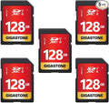 GIGASTONE 128GB SD Card 5-Pack UHS-I U1 Class 10 SDXC Memory Card Full HD Video for Canon Digital Camera, Full-Sized SD Card, with 5 mini case