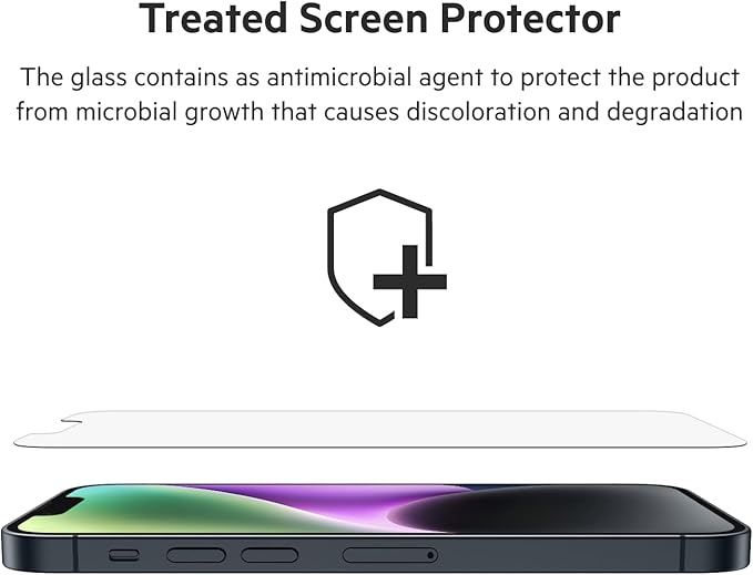 Belkin Tempered Glass Treated Screen Protector for iPhone 14, iPhone 13, & 13 Pro - Scratch-Resistant Impact Protection w/Included Easy Align Tray for Bubble-Free Application