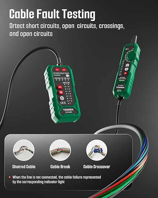 TESMEN TLP-900AR Network Cable Tester, RJ11 RJ45, for CAT5/6/POE/STP, Multi-function Cable Tracer with Pairing, Continuity, QC&NCV, Suitable for Ethernet, Telephone, Wire maintenance and sorting-Green