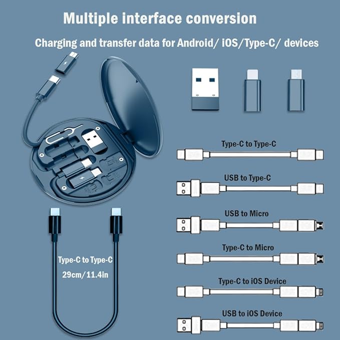 USB C Adapter OTG Kit, Multi Charging Cable Case Convertor USB C to iOS Device Type C Micro Adapter Data Transfer Contains Card Slot for Traveling, Use as Phone Holder(Midnight Blue)
