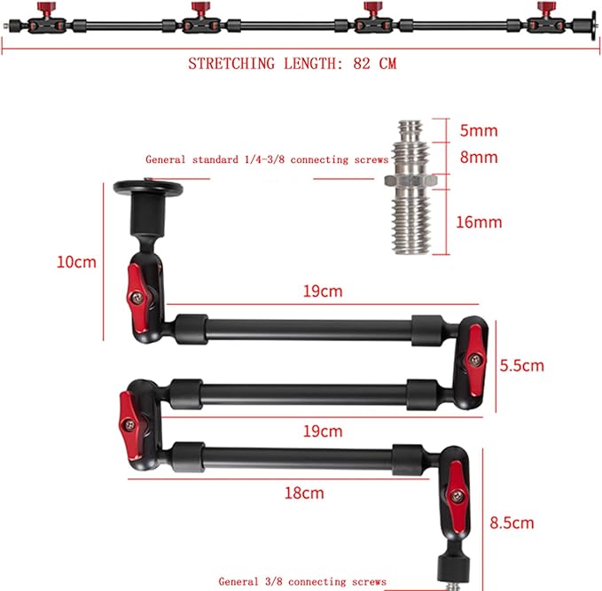 Adjustable Articulating Magic Arm with Clamp and Phone Holder Clip for Desk Mount, Desk Stand, Cell Phone Tripod