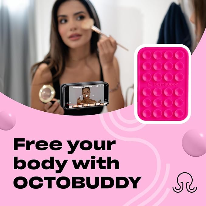 Classic - Silicone Suction Phone Case Adhesive Mount - Hands-Free, Strong Grip Holder for Selfies & Videos - iPhone & Android Compatible - 2.25″ x 3.25″, Hot Pink