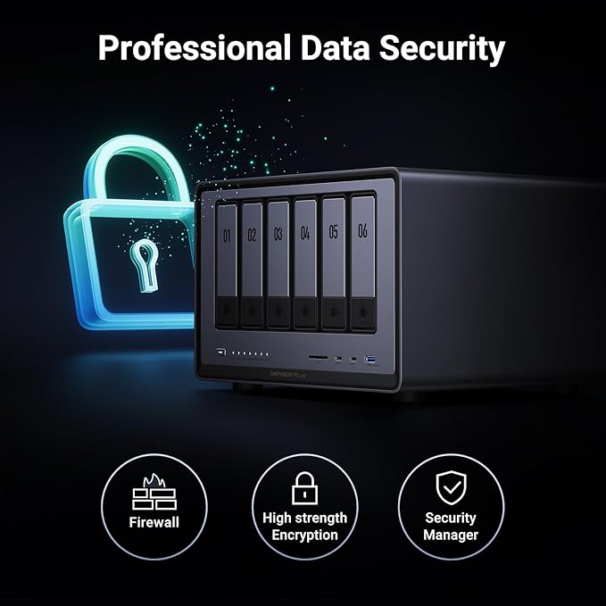 UGREEN NASync DXP6800 Plus 6-Bay Desktop NAS, Intel i3 1215u 6-Core CPU, 8GB DDR5 RAM, 128G SSD, 1X 10GbE and 1X 2.5GbE LAN Port, 2X M.2 NVMe Slots, 4K HDMI, Network Attached Storage (Diskless)