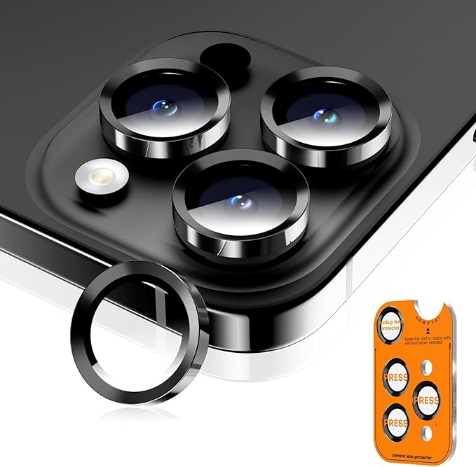 Camera Lens Protector for iPhone 16 Pro Max/16 Pro/15 Pro Max/15 Pro/14 Pro Max/14 Pro, Sapphire Glass Metal Individual Camera Cover Screen, Anti-drop, Case Friendly- Black Titanium