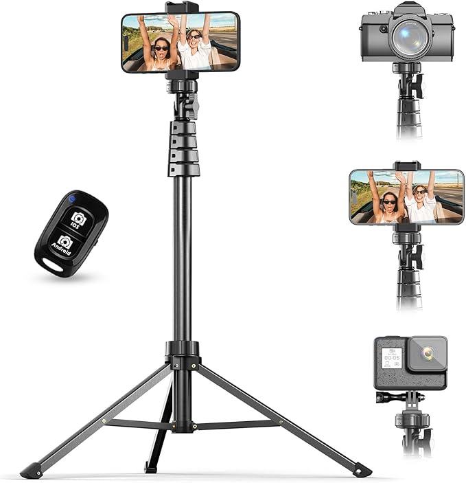 UBeesize 67" Phone Tripod & Selfie Stick, Camera Tripods Stand with Wireless Remote and Phone Holder,Compatible with iPhone Android Phone, Perfect for Selfies/Video Recording/Live Streaming Black
